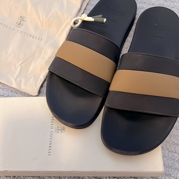 Navy Brunello Cucinelli Slides - Picture 1 of 8